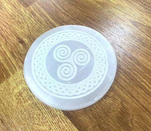 crystalmiracle Natural Selenite 3 Inches Round Charging Plate, Crystal Healing Gift for Positive Energy
