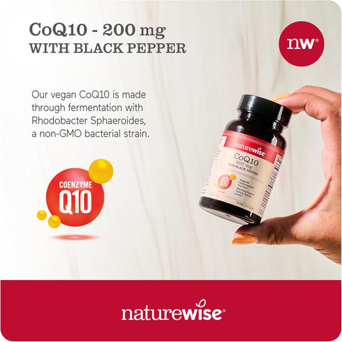 NatureWise CoQ10 200mg Softgels, High Absorption Coenzyme Q10 with BioPerine - Antioxidant for Heart Health + Cellular
