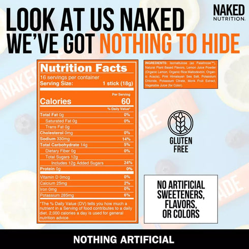 Nakedade Performance Enhancing Sports Drink Powder, Blueberry Lemonade, 16 Sticks, No GMOs