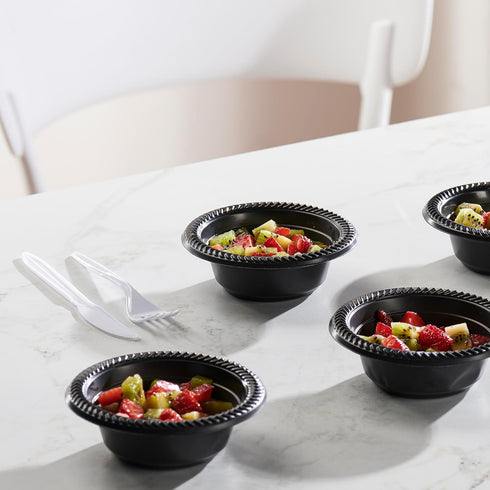 PLASTICPRO 200 PCS Black Plastic Bowls Light Weight 5 oz Small Plastic Soup Bowls Black Salad Dessert Plates Disposable for Party and Wedding by PLASTICPRO