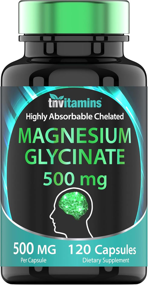 Magnesium Glycinate 500mg Per Capsule, 120 Count, Pure Chelated Supplement for Sleep, Calm, Joint Support