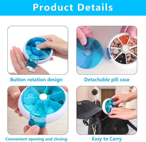 INVODA Rotating Weekly Pill Dispenser, 7 Day 3 Times Medicine Pill Planner with 7 Compartments, Blue