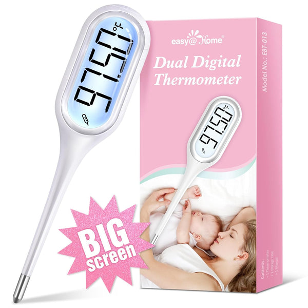 Digital Basal Body Thermometer, Easy@Home Accurate BBT for Ovulation Tracking, Fast Oral Thermometer with Large LCD
