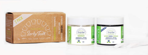 Lucky Teeth (2 (2 OZ Organic Toothpaste- Mixed -Charcoal + Regular (White) -All Natural, Remineralizes and Fortifies