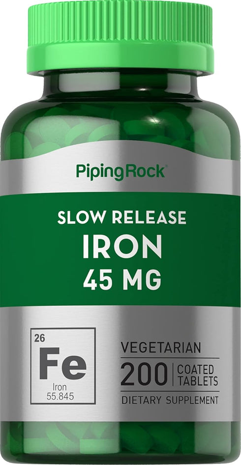 Slow Release Iron Supplement 45mg | 200 Tablets | Ferrous Sulfate | Vegetarian, Non-GMO, Gluten-Free