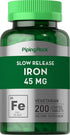 Slow Release Iron Supplement 45mg | 200 Tablets | Ferrous Sulfate | Vegetarian, Non-GMO, Gluten-Free