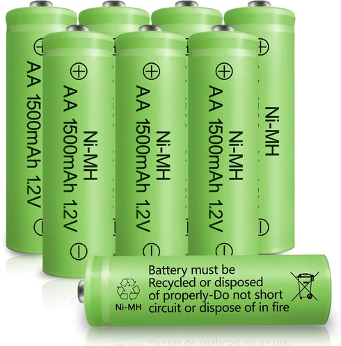 Rechargeable AA NIMH Battery, 1.2V 1500mAh High Capacity, 8 Pack Pre-Charged for Solar Light Replacement