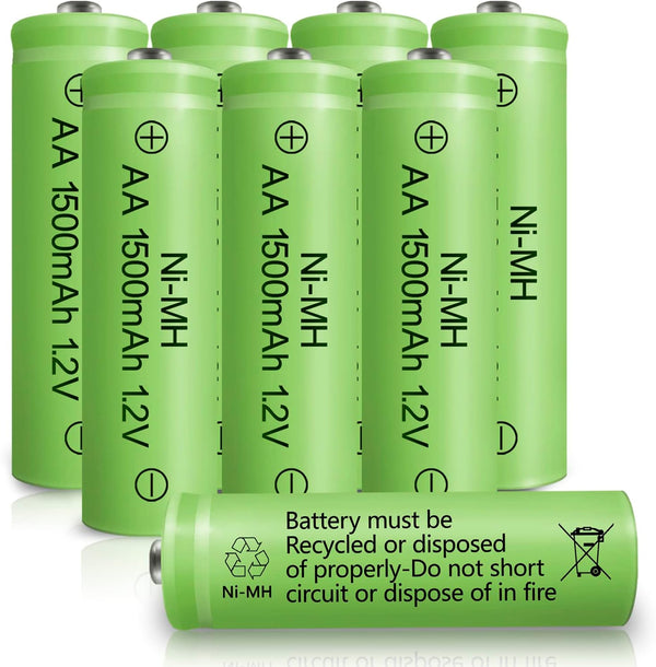Rechargeable AA NIMH Battery, 1.2V 1500mAh High Capacity, 8 Pack Pre-Charged for Solar Light Replacement