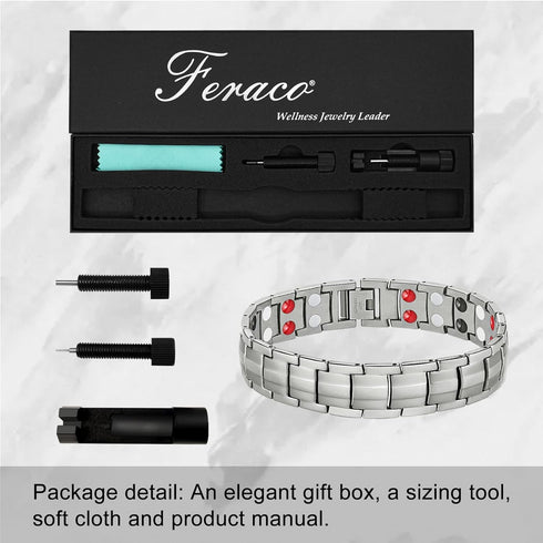 Feraco Magnetic Bracelets for Men, Titanium Steel with Double Rows of Effective 4 Elements Stones