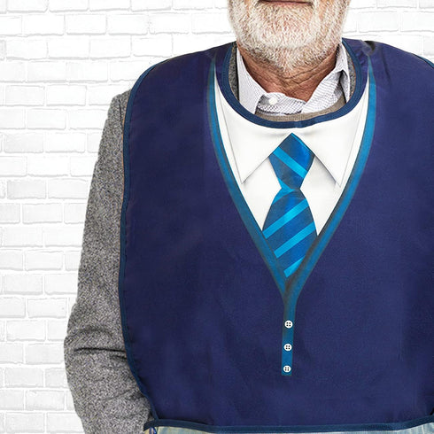Adult Bibs for Men, Wipe ‘n Wear Clothing Protectors for Eating, Waterproof, Reusable, Washable Crumb Catcher (Blue Tie)