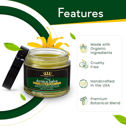 Royal Arnica Salve, Organic Bruise Care and Skin Recovery Balm, 2 oz, Natural Arnica Oil for Muscles and Joints