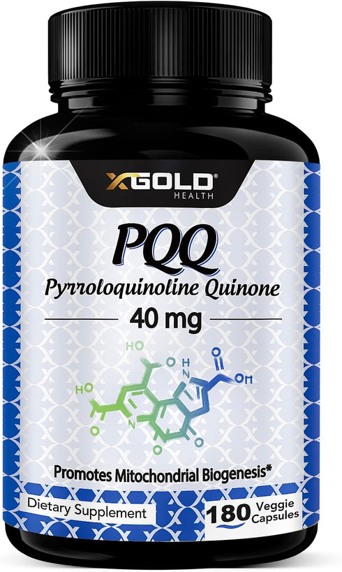 X Gold Health PQQ Supplement 40mg - 180 Veggie Capsules, Pyrroloquinoline Quinone for Mitochondrial Energy