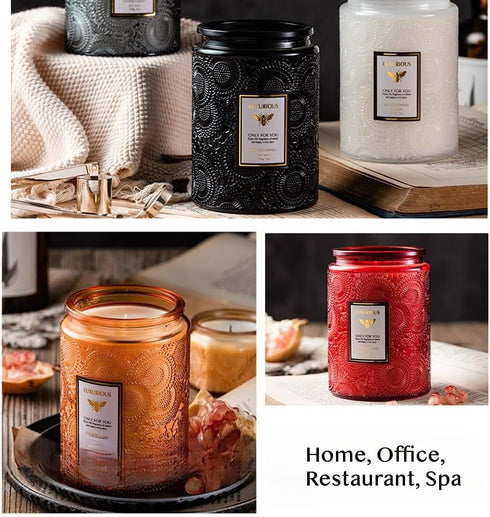 SULEAD 80% 75 14 Oz Relax Candle Soy Wax XL Hr Embossed Glass Jar Essential Oil Smokeless Aromatherapy Home Valentine
