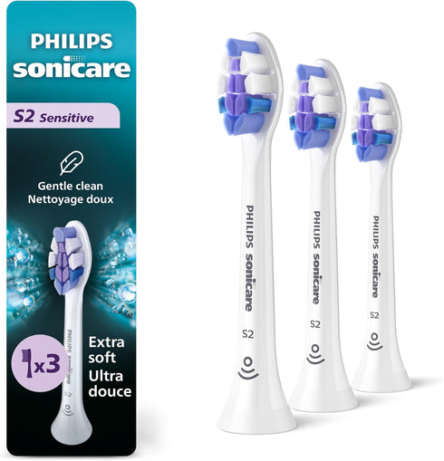 Philips Sonicare S2 Sensitive - Genuine Replacement Electric Toothbrush Heads, White, 3