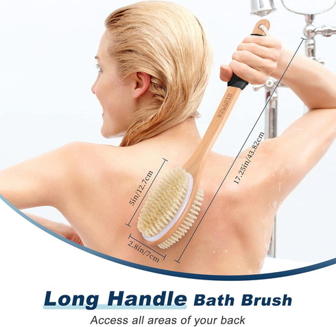 KIPRITII Ergonomically Back Scrubber for Shower, Double-Sided Long Handle Wet & Dry Brush for Cellulite and Lymphatic