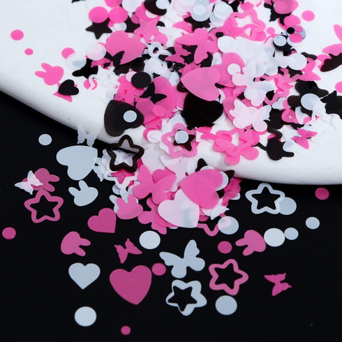 Holographic Nail Art Glitter Sequins, 3D Pink Black Flakes Designs, Love Heart Butterfly Star Floral Supplies for Women