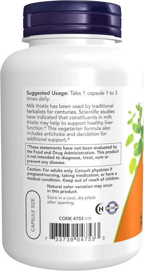 NOW Supplements, Silymarin Milk Thistle Extract 300 mg with Artichoke and Dandelion, Double Strength - 200 Veg Capsules