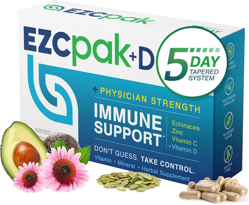 EZC Pak+D 5-Day Immune System Booster - Vitamin Support Supplement with Echinacea, Zinc, Vitamin C & D