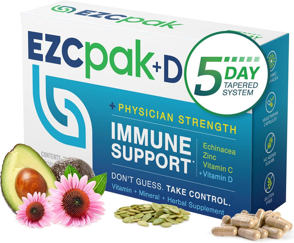 EZC Pak+D 5-Day Immune System Booster - Vitamin Support Supplement with Echinacea, Zinc, Vitamin C & D