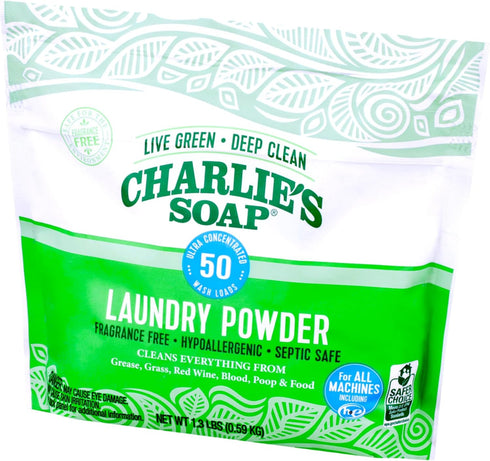 Charlie’s Soap Laundry Powder, 50 Loads (1 Pack) | Hypoallergenic, Eco-Friendly Deep Cleaning Washing Powder