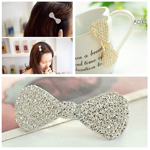 Ruihfas 2Pcs Mini Hair Bow Barrettes Clip - Full Crystal Rhinestone Fashion Accessories for Women & Girls