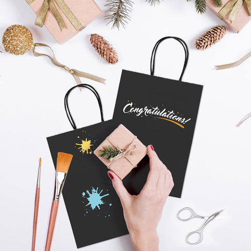 GSSUSA Kraft Paper Gift Bags 5.25x3.75x8'' 20 Pcs, Black Paper Bags with Handles for Shopping, Craft, Party