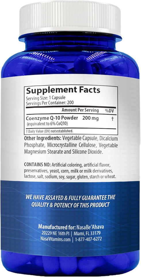 CoQ10 200mg Capsules | Vegan Friendly Coenzyme Q10 Supplement, Easy Absorption Ubiquinone for Skin, Heart, Energy