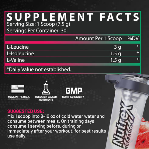 Nutrex Research BCAA Powder 6000 Amino Acid 6 Grams for Post Workout Recovery Muscle Growth