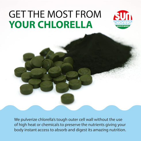 Sun Chlorella 200 mg Green Algae Superfood Supplement, 300 Tablets - Non-GMO, Chlorophyll, CGF, Active B12, Iron,