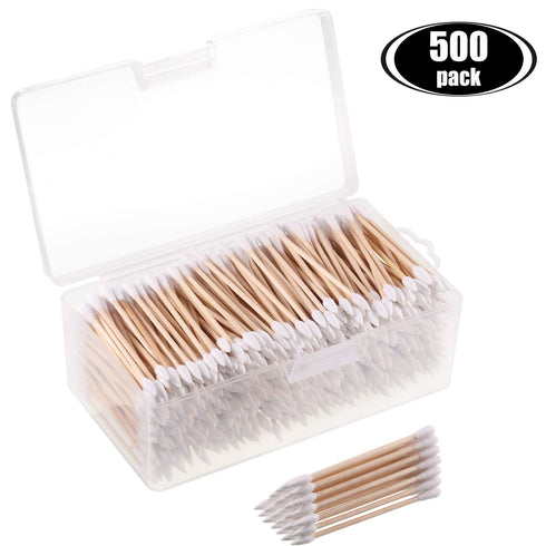 Norme 3 Inch Cotton Swabs in Storage Box, 500 Pcs Long Cotton Swab Pointed and Round Tip for Cleaning.