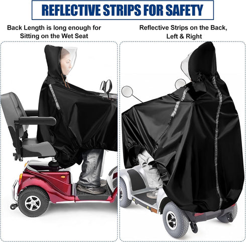 Mobility Scooter Rain Cover, Waterproof 420D Oxford & EVA Fabric Poncho for Electric Vehicle, Outdoor Wheelchair Suit