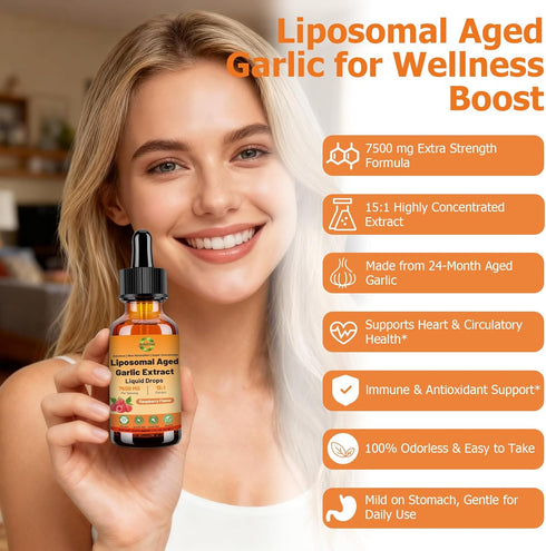 JUIWEFKK 500 15:1 Immune Aged Garlic Extract Liquid Drop mg per Serving, Extract, Odorless, Liposomal Technology