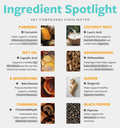 Immune (60 Golden Milk Powder Organic Blend - Adaptogenic Turmeric Latte with Ginger Ashwagandha & Mushroom Complex