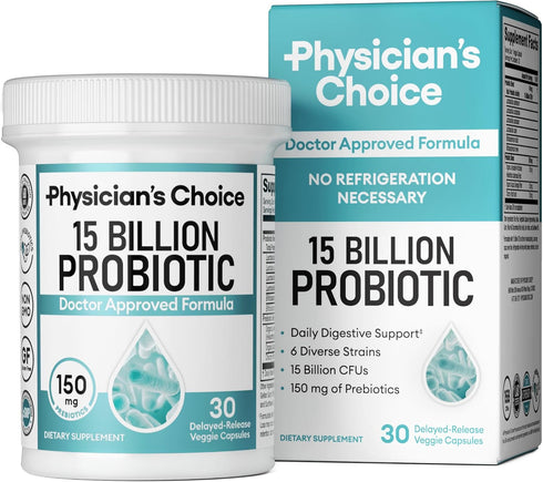 Physician's CHOICE Beginner Probiotics | 15 Billion CFU | 6 Diverse Strains & Organic Prebiotics, Designed for Overall