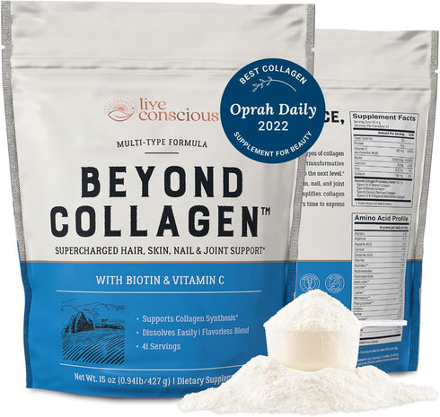 Live Conscious Beyond Collagen Multi Collagen Powder for Women w/Types I, II, III, V & X - 41 Servings