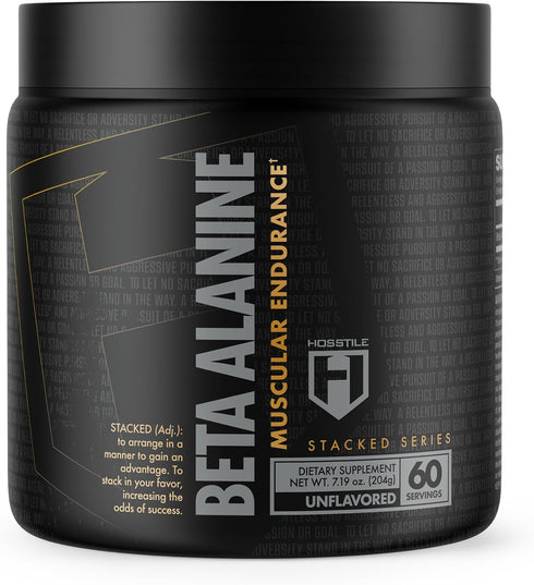 HOSSTILE Beta-Alanine Powder, Pre Workout, Delays Muscular Fatigue, Increases Strength & Performance, Unflavored