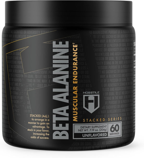 HOSSTILE Beta-Alanine Powder, Pre Workout, Delays Muscular Fatigue, Increases Strength & Performance, Unflavored