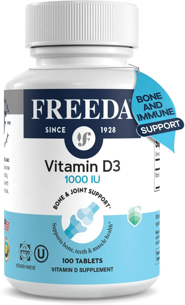 FREEDA Vitamin D3-1000 IU - High Potency Kosher Supplement Tablets for Bone and Muscle Health, 100 Count