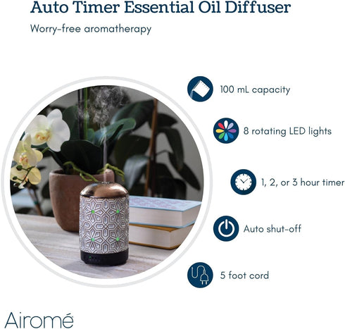 Timer|100 mL 8 Airome Ceramic Essential Oil Diffuser with Humidifying Ultrasonic Aromatherapy Diffuser Colorful LED