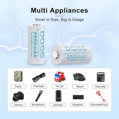 3.7 Volt 1??6??3??4??0 Rechargeable Battery 2??80??0mAh Battery 4 Pack Large Capacity Batteries for LED Flashlight, Headlamps, etc