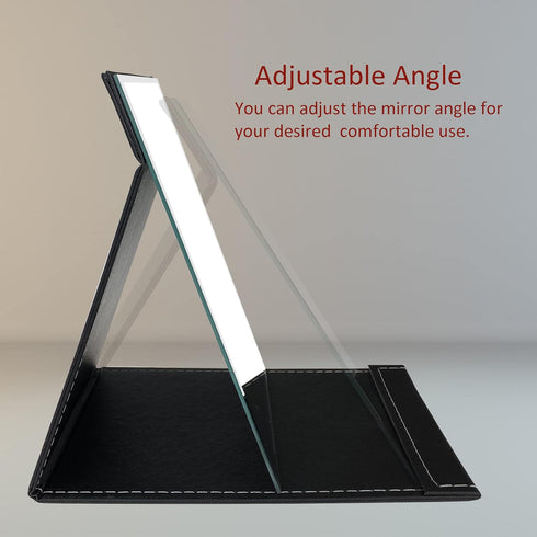 X-Large Portable Folding Makeup Mirror with Adjustable Stand, PU Leather Vanity Table for Personal Beauty