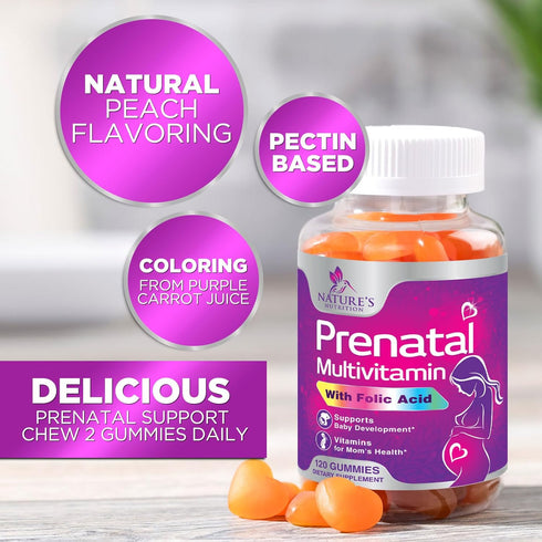 Prenatal Gummy Vitamins for Women - 120 Gummies, Prenatal Multivitamin with Folic Acid, Vitamin A, C, D3, B12 & B6