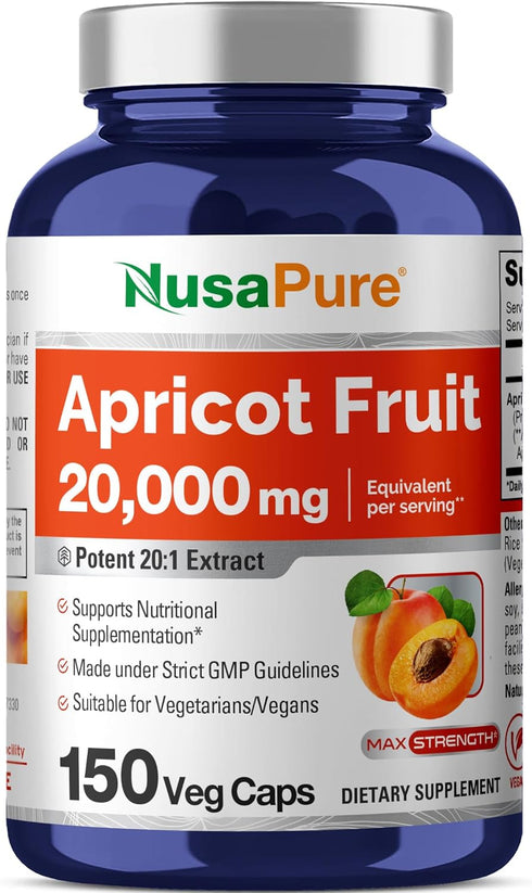NusaPure Apricot Extract 20000mg, 150 Veggie Capsules, Vegan, Non-GMO