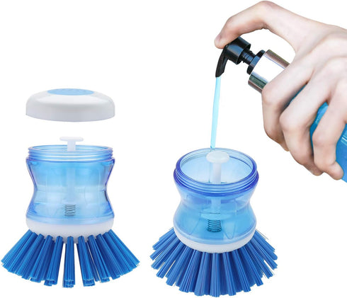 Dish Brush with Soap Dispenser for Kitchen Sink Scrubbing, 2pcs Blue