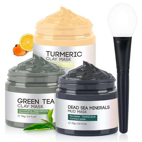 Turmeric Vitamin C Clay Face Mask - Dead Sea Mud Mask, Facial Skin Care Sets for Women & Men, 2.5 OZ each