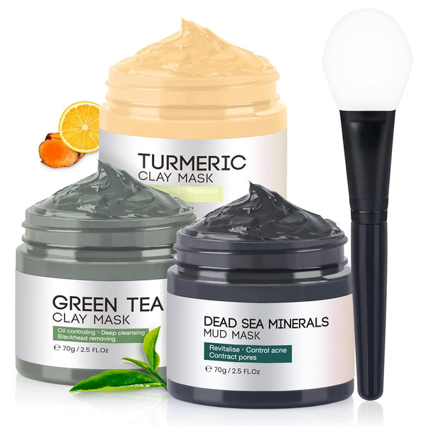 Turmeric Vitamin C Clay Face Mask - Dead Sea Mud Mask, Facial Skin Care Sets for Women & Men, 2.5 OZ each