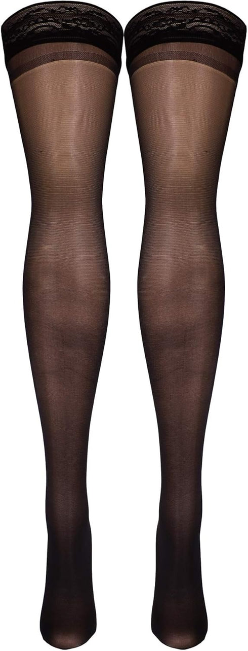 Truform Sheer Compression Stockings, 8-15 mmHg, Women's Thigh High Length, 20 Denier, Black, X-Large