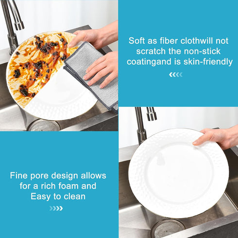 10 Pcs New Upgrade Triple-Layer Non Scratch Wire Dishcloth, Kitchen Cleaning Dish Rags for Cookware