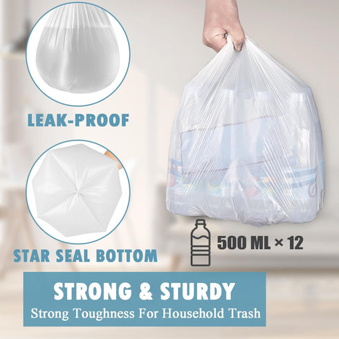 8 Gallon Trash Bags, 50 Count, Medium Unscented Garbage Bags, White 8 Gal Trash Bags