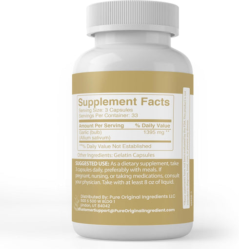 PURE ORIGINAL INGREDIENTS (100 Garlic Capsules, Capsules) Always Pure, No Additives Or Fillers, Lab Verified